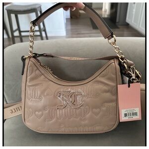 Juicy Couture Pink League Hobo Bag faux Leather in Cafe with Guitar strap